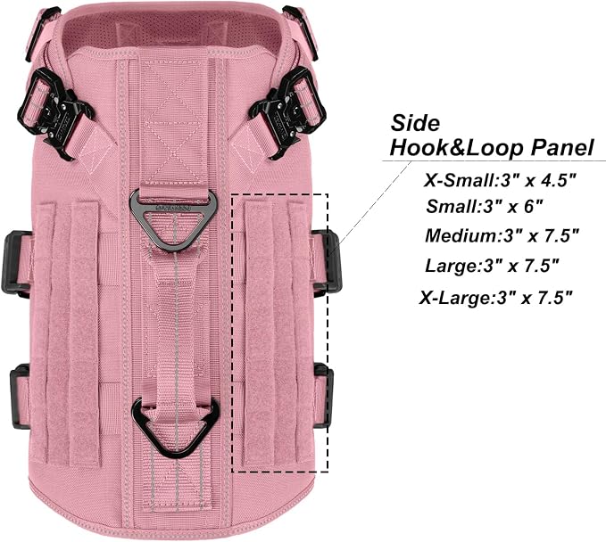 ICEFANG No Pull Tactical Dog Harness for Large Dogs,Adjustable Dog Vest | Control Handle,MOLLE Panel,Front Hook,3 Leash Clips,Soft Padded,for walking training,Pink,Large