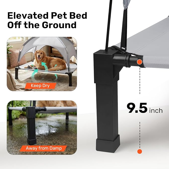 Elevated Dog Bed with Removable Canopy, Sun Protection Shade Tent Dog Cot | Portable Outdoor Dog Bed, Raised Pet Cooling Cot Bed for Dogs, 51in