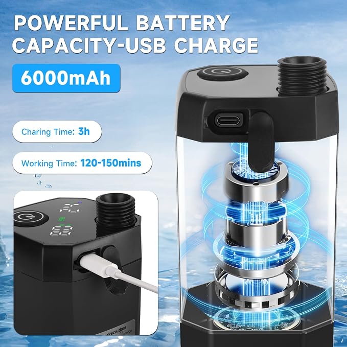 vignuto Portable Shower for Camping, Rechargeable Camping Shower Pump with LED Display of Battery Level and Temperature
