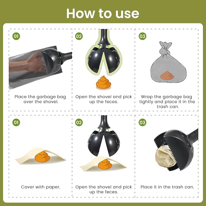28 Inch Handle Dog Pooper Scooper Portable with Bag Attachment, One Handed Foldable Design, Includes 120 Waste Bags and Dispenser for Grass Yard Gravel Cleanup