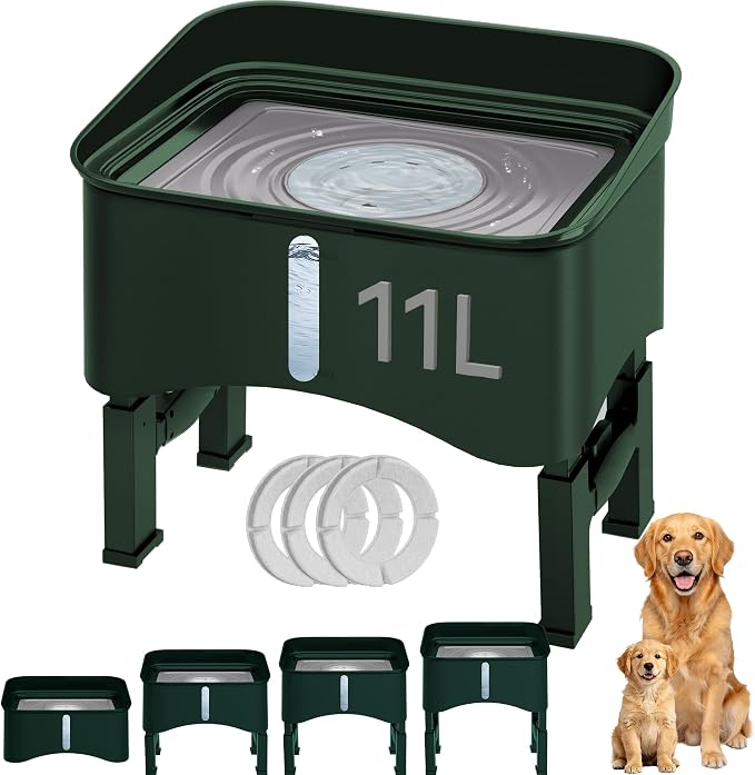UPSKY 2.9Gal No Spill Dog Water Bowl, 4 Height Adjustable Elevated Bowl with Slow Drinking Feeder for Senior Dogs, Anti-Splash Floating Disk & Filter, Large Capacity for Large Dogs & Multi-Pet Homes