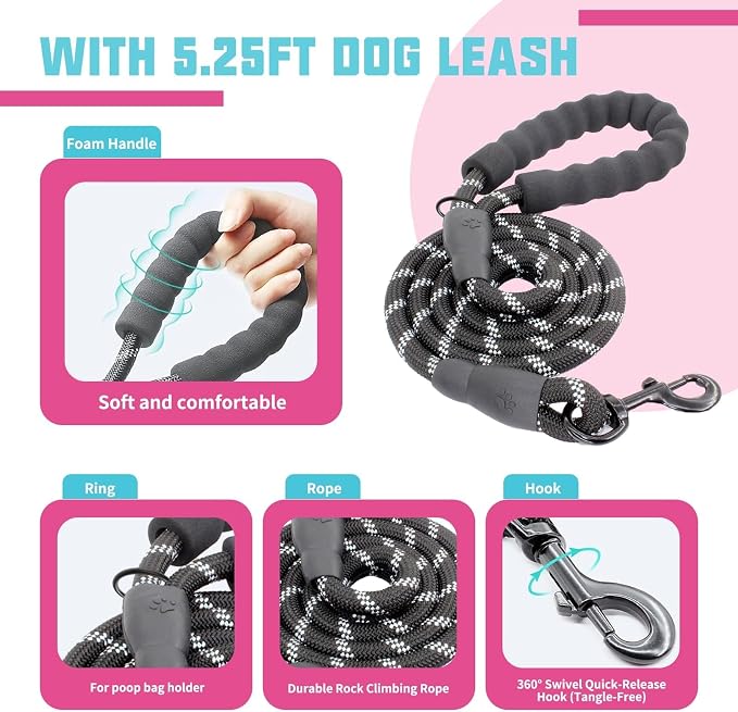 AUROTH Dog Harness for Large Dogs No Pull Tactical Harness and Leash Set | with Leash Clips, LED light clip, Breathable Mesh Padded No Choke, Easy Walking and Training, Rose Red, Large