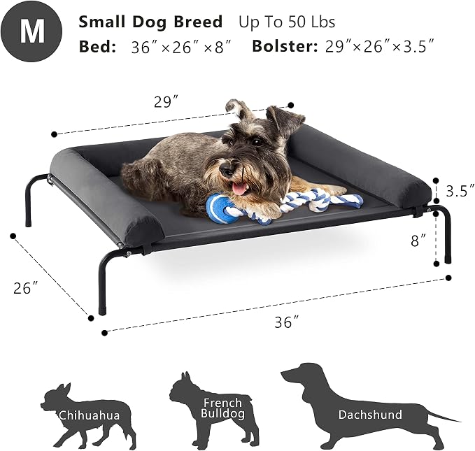 Cooling Elevated Dog Bed for Large Dogs, Indoor & Outdoor Raised Dog Bed | Portable,with Breathable Mesh, Chew Proof Pet Hammock Cots with Removable and Waterproof Bolsters