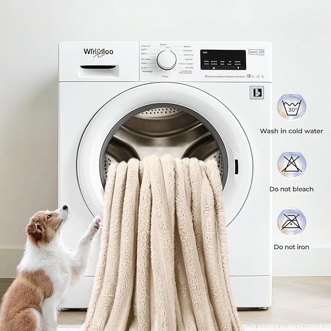 LINENLUX 1 Pack 3 Soft Fleece Dog Blanket for Pet Washable Warm Cat Puppy Fluffy Calming Flannel Beige Large