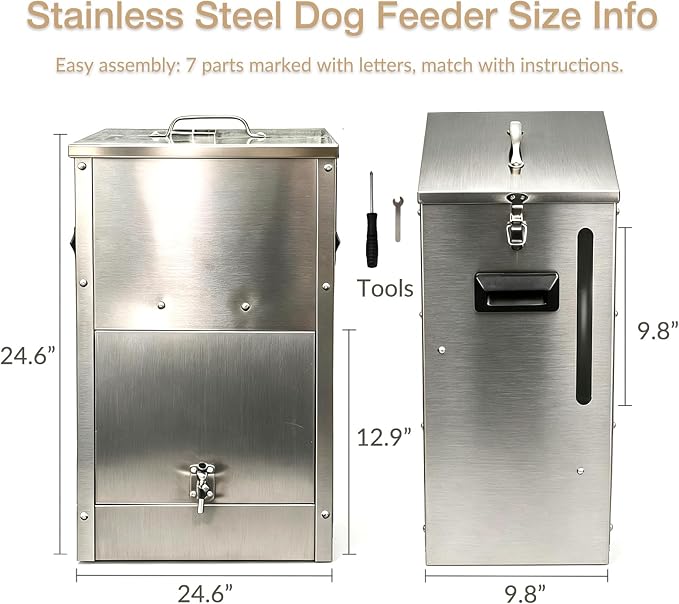 Automatic Dog Feeder Large Breed Kennel, Gravity Dog Feeder 25 Lbs | Dual Lock Secure Prevent Overeating, Viewing Window & Side Handles Ease to Refill Move, Suit Medium & Large Dogs, Farm