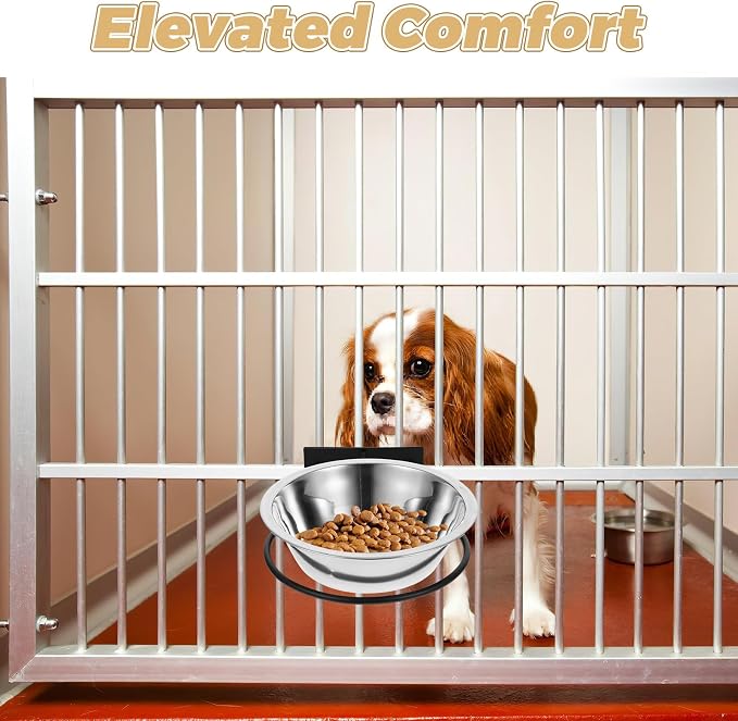 Beaupretty Wall Mounted Elevated Dog Bowl with Deep Stainless Steel Food and Water Bowls, Black Raised Pet Feeding Station for Large Dogs, Outdoor Sturdy Puppy Feeder