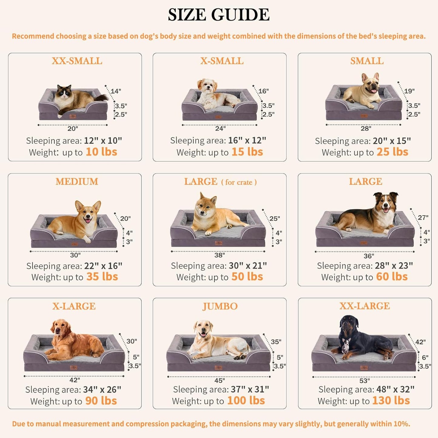 Comfort Expression Large Dog Beds Waterproof Orthopedic Foam Dog Sofa Beds Comfy Pet Bed with Washable Removable Cover & Non-Slip Bottom(Large,Purple)