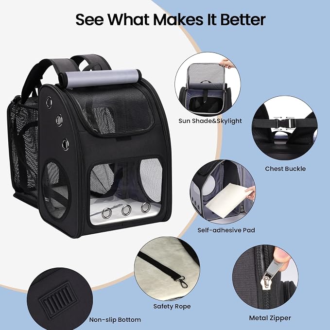 Expandable Cat Backpack Carrier for Small Cats & Pets Up to 18 lbs | Large Space Cat Backpack with Ventilated Breathable, Airline Approved Portable Travel Pet Backpack for Hiking/Camping/ Vet