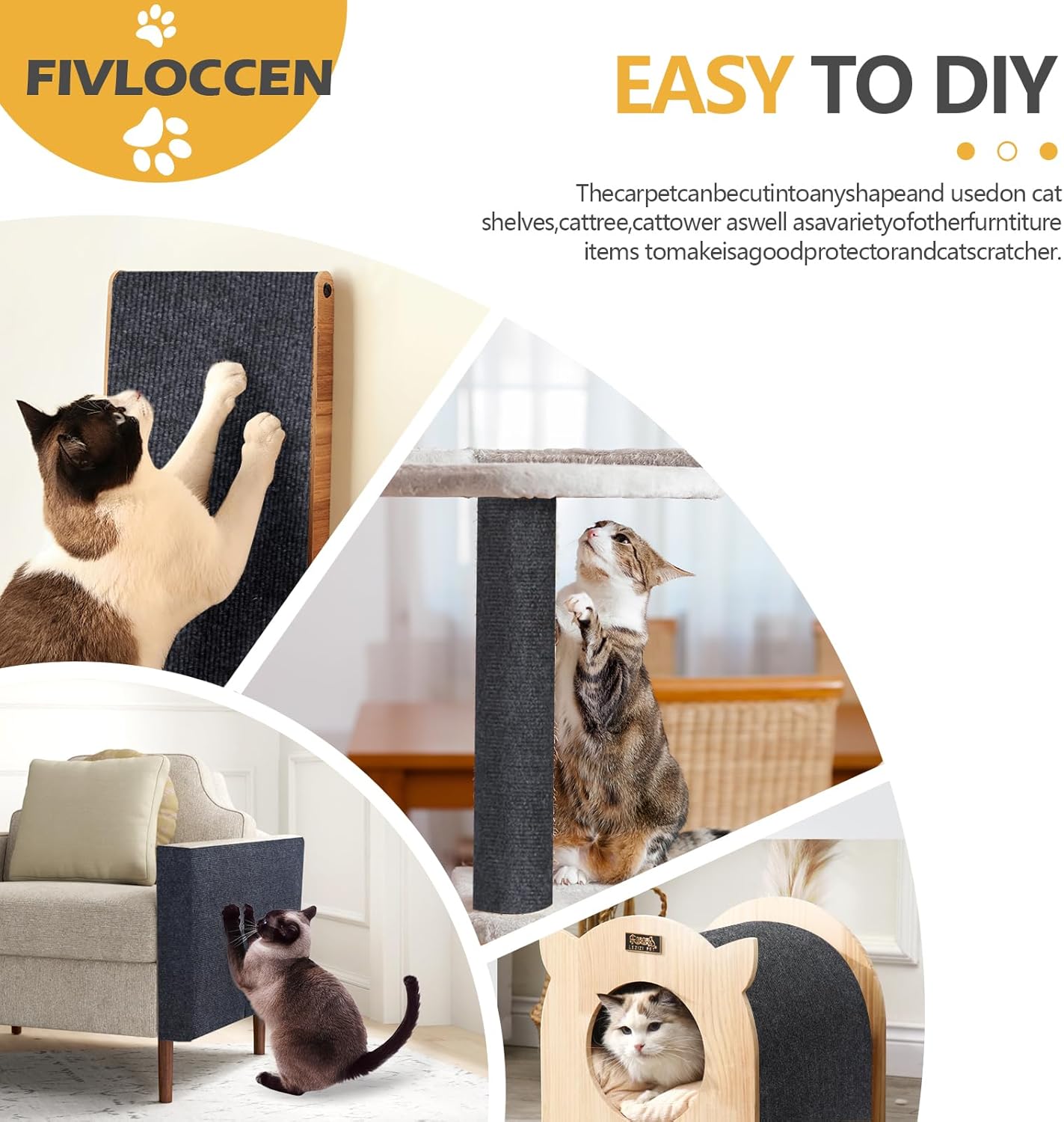 78.7"x15.8"Self-Adhesive Climbing Cat Scratch Protector Pads - Trimmable Furniture Guard for Sofa, Walls & Floors, DIY Cat Tree/Tower/Bed, Replaceable Scratch-Resistant Mats (Dark Gray)