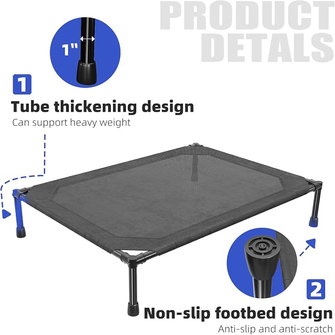 Simple Trending Elevated Dog Bed for Large Dogs, Waterproof Raised Dog Cot with Washable Mesh, Cooling Breathable Pet Bed for Outdoor, 42" x 31", Black (Pack of 2)