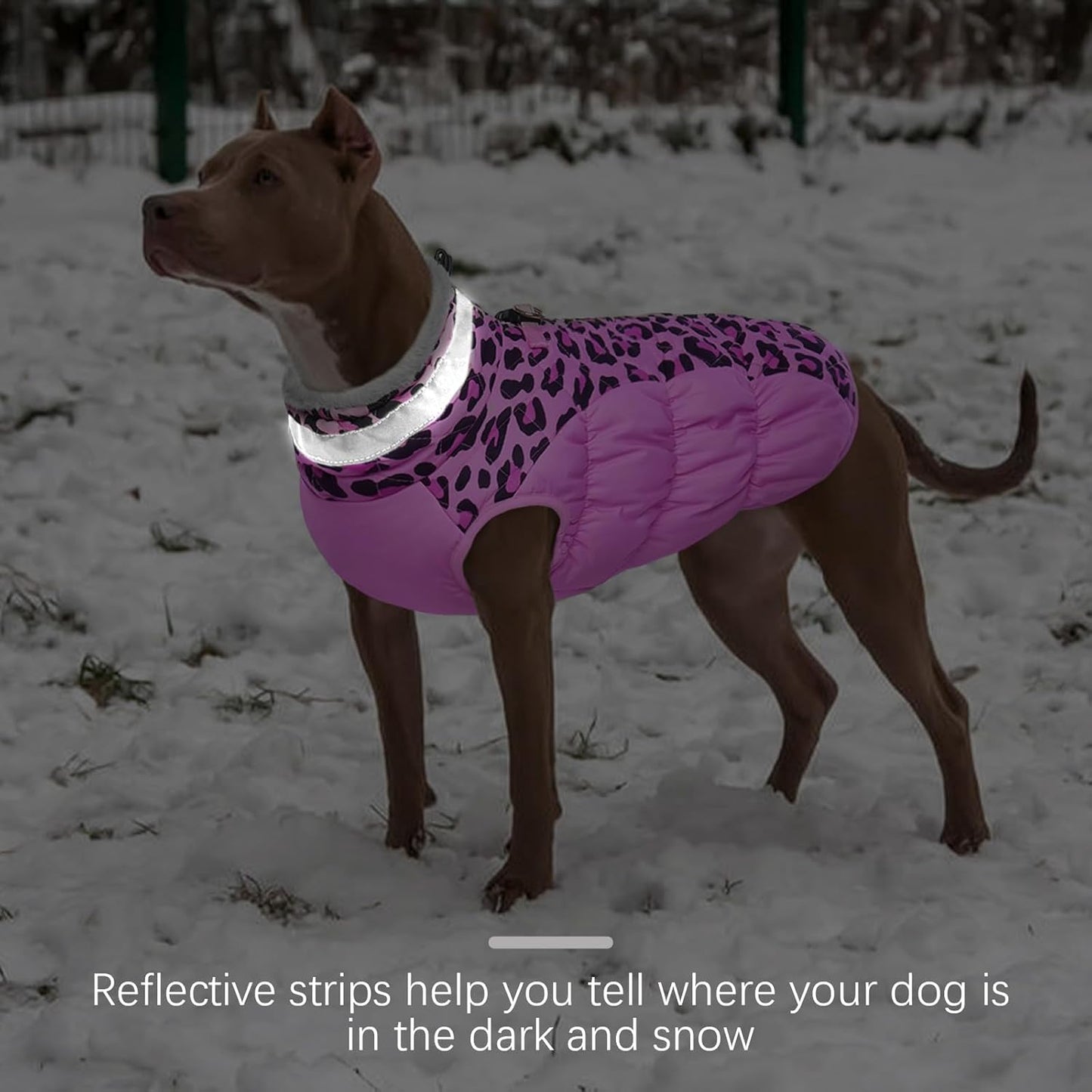FUAMEY Dog Coat for Large Dogs,Waterproof Dog Winter Jacket with Harness Built in Puppy Cold Weather Coats Reflective Pet Vest with Zipper Warm Fleece Dogs Snowsuit Windproof Pink Leopard XXL