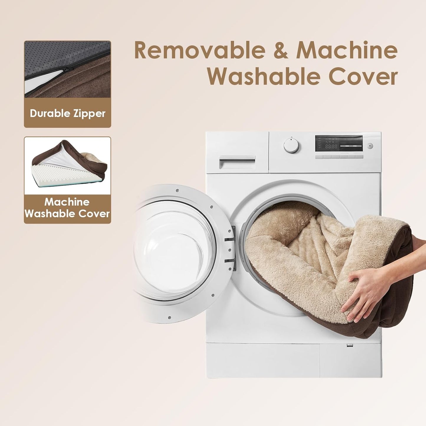 EHEYCIGA Memory Foam XXL Dog Bed for XLarge Sized, Extra Large Orthopedic Dog Sofa with Sides and Waterproof Liner, Washable Bolster Pet Couch with Removable Cover, 52x41x8 Inch, Brown