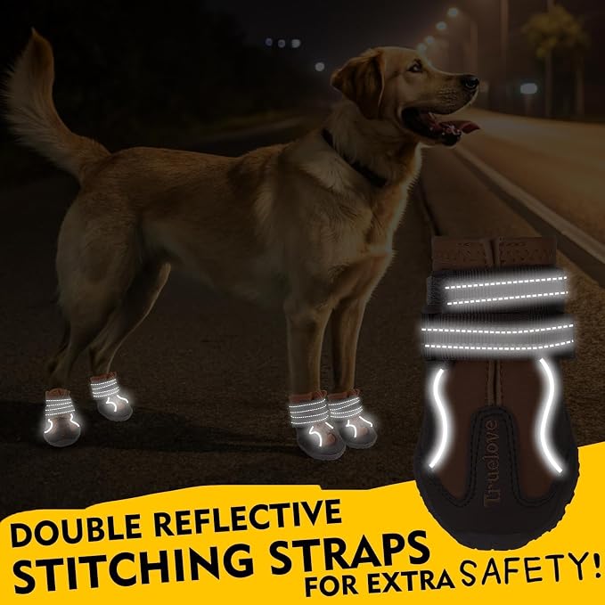 EXPAWLORER 4PCS Anti-Slip Dog Shoes - Waterproof Dog Booties & Paw Protectors with Reflective Straps for Outdoor Cold/Hot Pavement, Indoor Hardwood Floors, Winter Boots for Small Medium Large Dogs