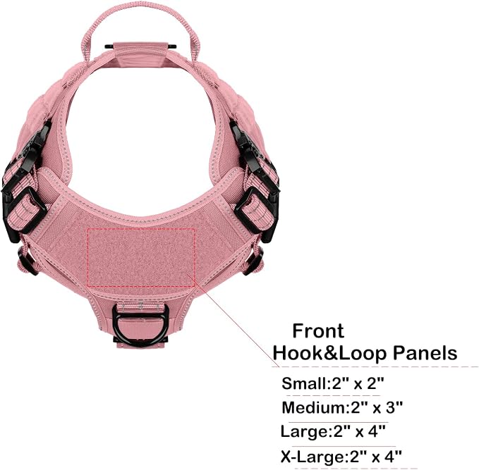 ICEFANG Tactical Dog Harness,for X-Large Dogs,Reflective No Pull Dog Vest | with Control Handle, Adjustable,Front Hook,2 Leash Clips,No Choke,Soft Padded,MOLLE Panel,Pink,X-Large
