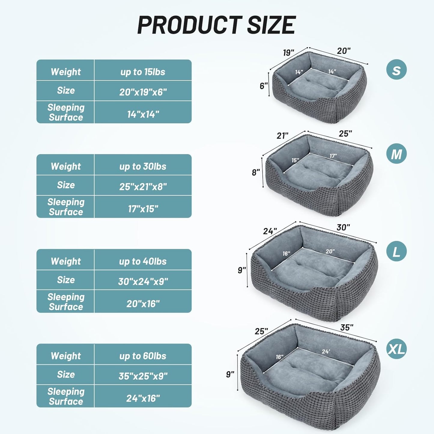 MIXJOY Dog Bed for Large, Medium, Small Dogs - Rectangle, Washable, Orthopedic, Soft Cat Beds - Anti-Slip Bottom, Multiple Sizes (35'', Grey)