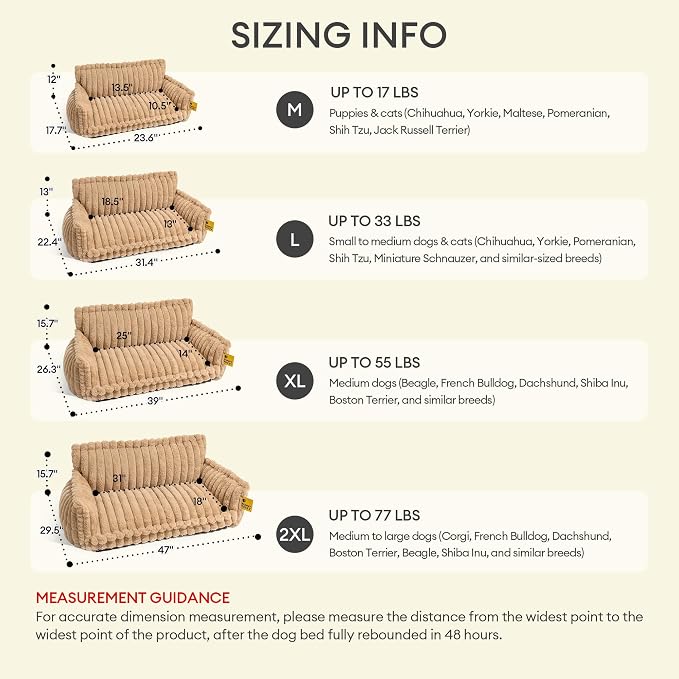 FUNNY FUZZY Dog Couch, Fluffy Orthopedic Supportive Pet Sofa with Pillow | Supportive Small & Medium Dog Bed Washable Cover, Cozy Corduroy Flannel, Non-slip, Snoozy Dream 31.4"×22.4" Up to 25 Lbs