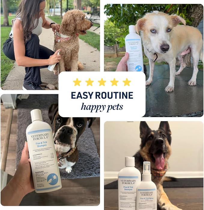 Veterinary Formula Flea and Tick Bundle – Prevention Spray for Dogs, 8 oz + 16 oz Shampoo for Dog Flea & Tick Control