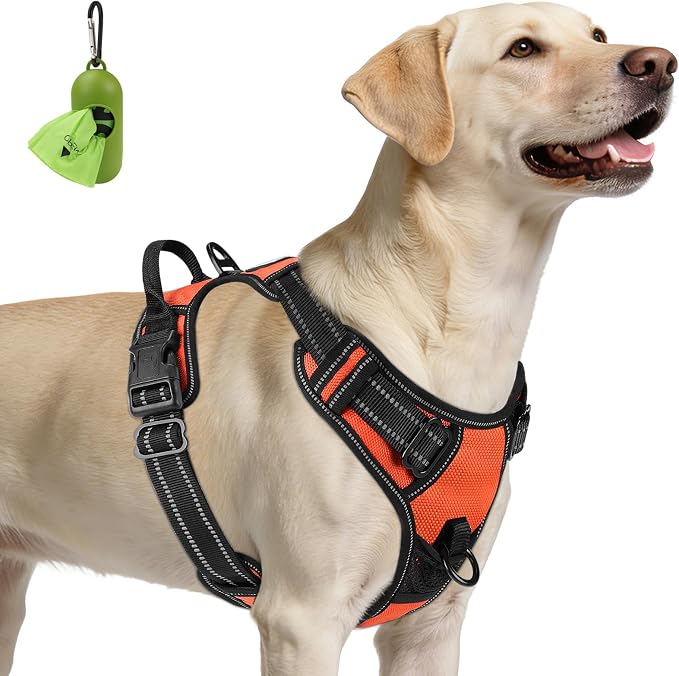 Joytale No Pull Dog Harness for Large Dogs, Front Clip, Orange | Grab Handle for Instant Control, Padded & Adjustable Vest, Sturdy Metal D-Rings, for Safe Training & Daily Walking