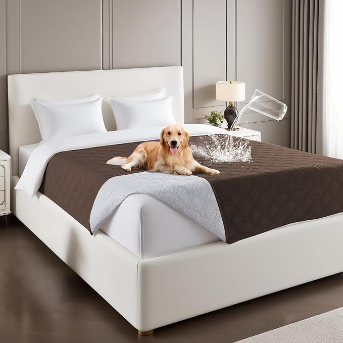 PrinceDeco Waterproof Dog Blanket Replacement Dog Bed Cover with Anti-Slip Back Washable Large Pet Couch Cover for Furniture Bed Couch Sofa(52x82 Inch,Brown)