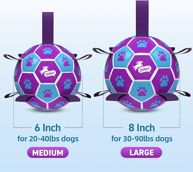 QDAN Dog Toys Soccer Ball - Durable Dog Balls with Strap for Medium Small Dogs, Puppy Birthday Gifts, Dog Tug Toy for Tug of War (8 Inch)