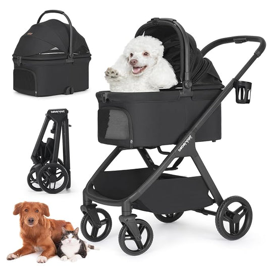 X-5 Pet Stroller for Medium Pets Up to 55 lbs, Black | Adjustable Handle, Detachable Carrier, Convertible Car Seat, One-Touch Fold, All-Terrain Wheels, 3-in-1 Design