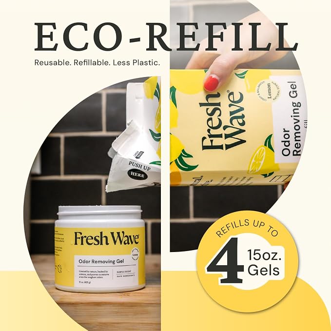 Fresh Wave Lemon Odor Removing Gel, 15 oz. | Odor Absorbers for Home | Safer Odor Relief | Natural Plant-Based Odor Eliminator | Every 15 oz. lasts 30-60 Days | For Cooking, Trash & Pets