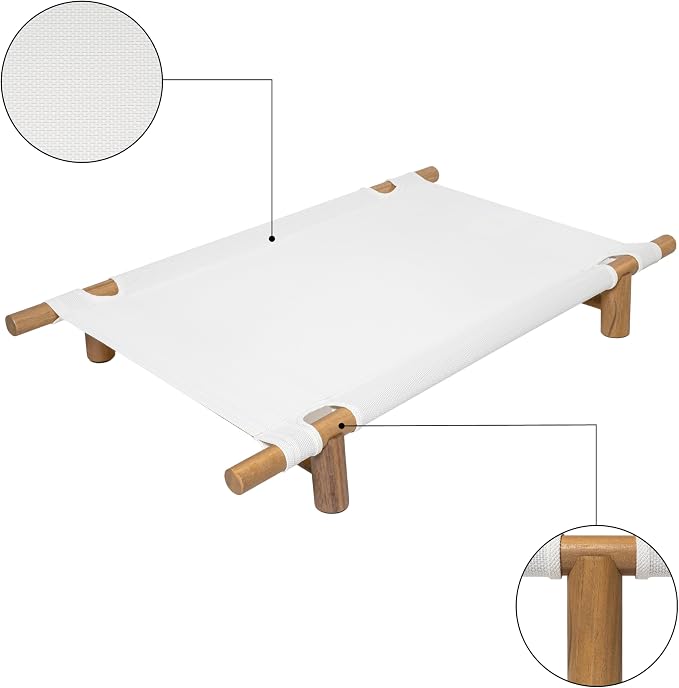 DBD5000A Chester 32" Modern Minimalist Wood Frame Elevated Outdoor Dog Bed, Snow/Light Teak