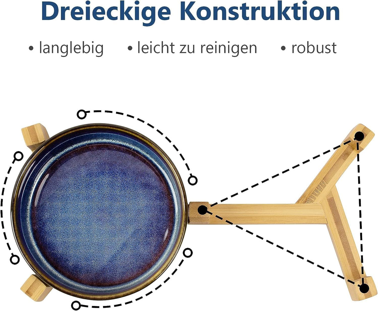 SPUNKYJUNKY Ceramic Dog and Cat Bowl Set with Wooden Stand, Modern Cute Weighted Food Water Set for Small Size Dogs (13.5OZ) & Medium Sized Dogs (28.7OZ) & Cats (3.6 Cups, 2 × Starry Blue)