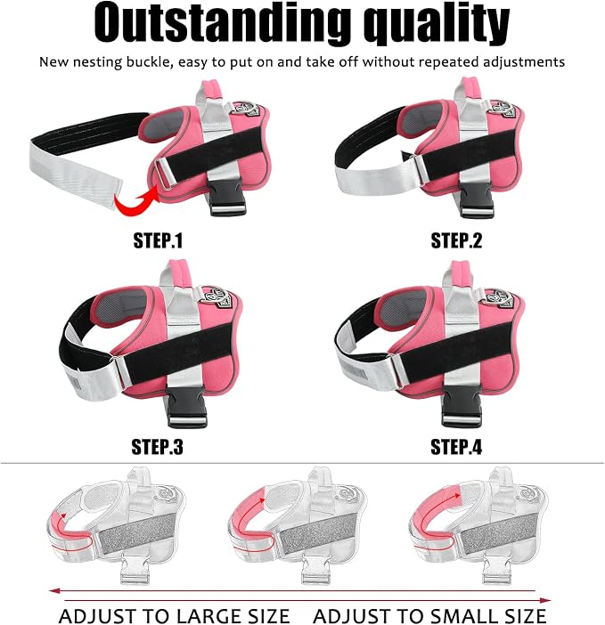 Dog Harness, No-Pull Reflective Dog Vest, Breathable Adjustable Pet Harness with Handle for Outdoor Walking - No More Pulling, Tugging or Choking