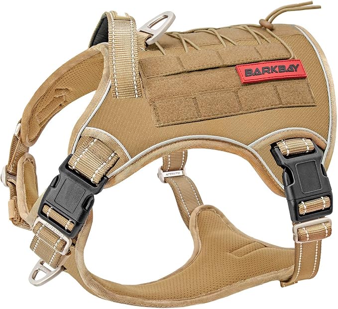 Tactical Dog Harness Large,Military Service Weighted Dog Vest Harness Working Dog MOLLE Vest with Loop Panels,No-Pull Training Harness with Leash Clips for Walking Hiking Hunting(Coyote Brown,M)