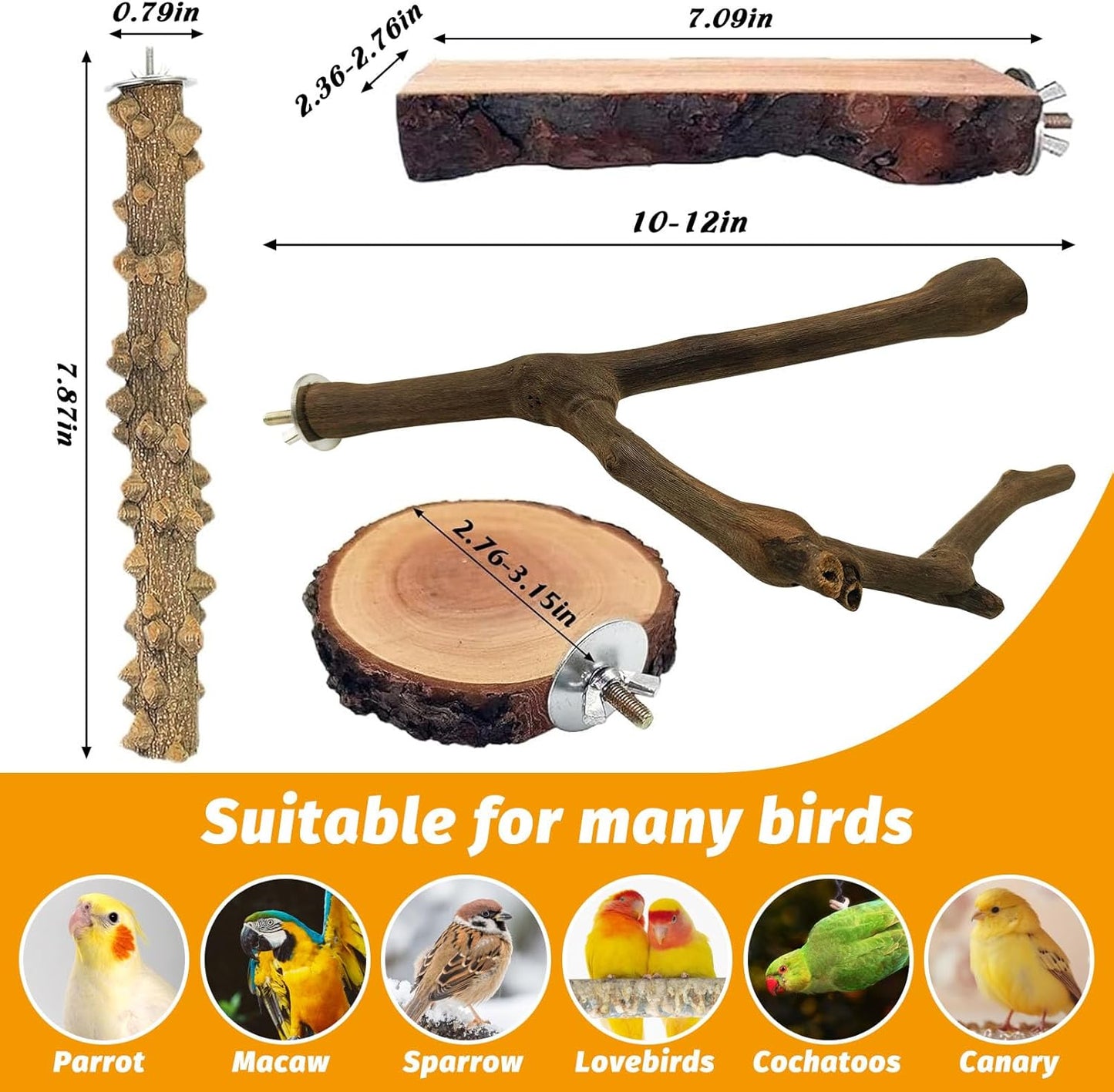 6Pcs Natural Wooden Bird Perch Grape Stick Claw Grinding Fork Bird Perching Branch Claw Grinding Stick Parrot Standing Platform Parrot Cage Chewing Accessories for Parrots Lovebirds Parakeets