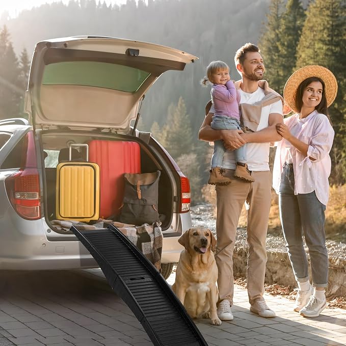 Dog Ramp, 61" Folding Pet Ramp for Car, SUV, Truck, Bed, Easy Access for Large Dogs Weight Bearing up to 150 Lbs, Non-Slip Step Surface, Lightweight Portable