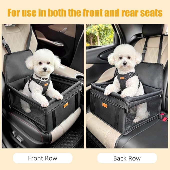 Pet Dog Booster Seat, Upgrading the Framed wall to Prevent Collapse，Breathable and Foldable Pet Car Basket，Removable andWashable pet car seat (Black)