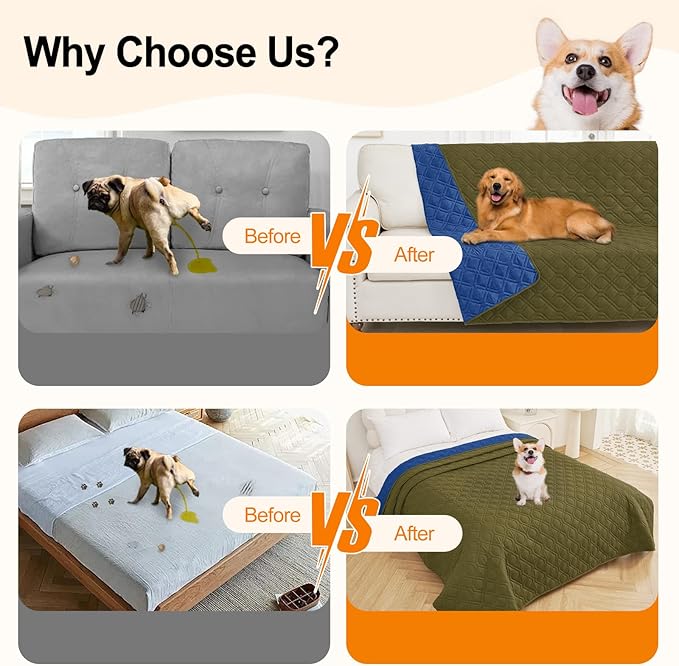 Smiry Reversible Waterproof Couch Covers for Sofa, Washable Dogs Pet Couch Covers for 3 Cushion Sofa Pet Friendly, Water Resistant Furniture Protector Slipcover, Geometric (82"x102", Green/Navy)