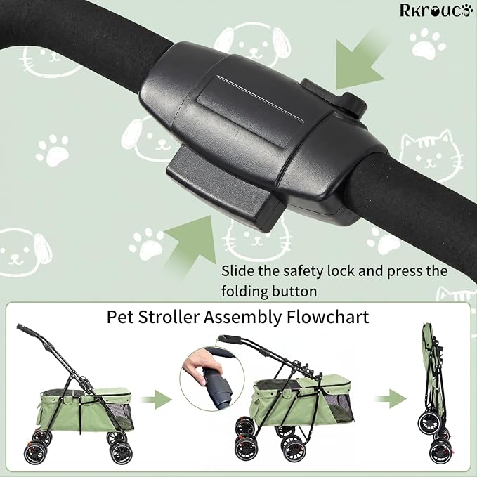 Foldable Double Pets Stroller for Dog Portable Cat Strollers for Small Medium Pet with One Detachable Carrier Flexible Lockable Wheels Lightweight Dogs Jogger (Green Beige)