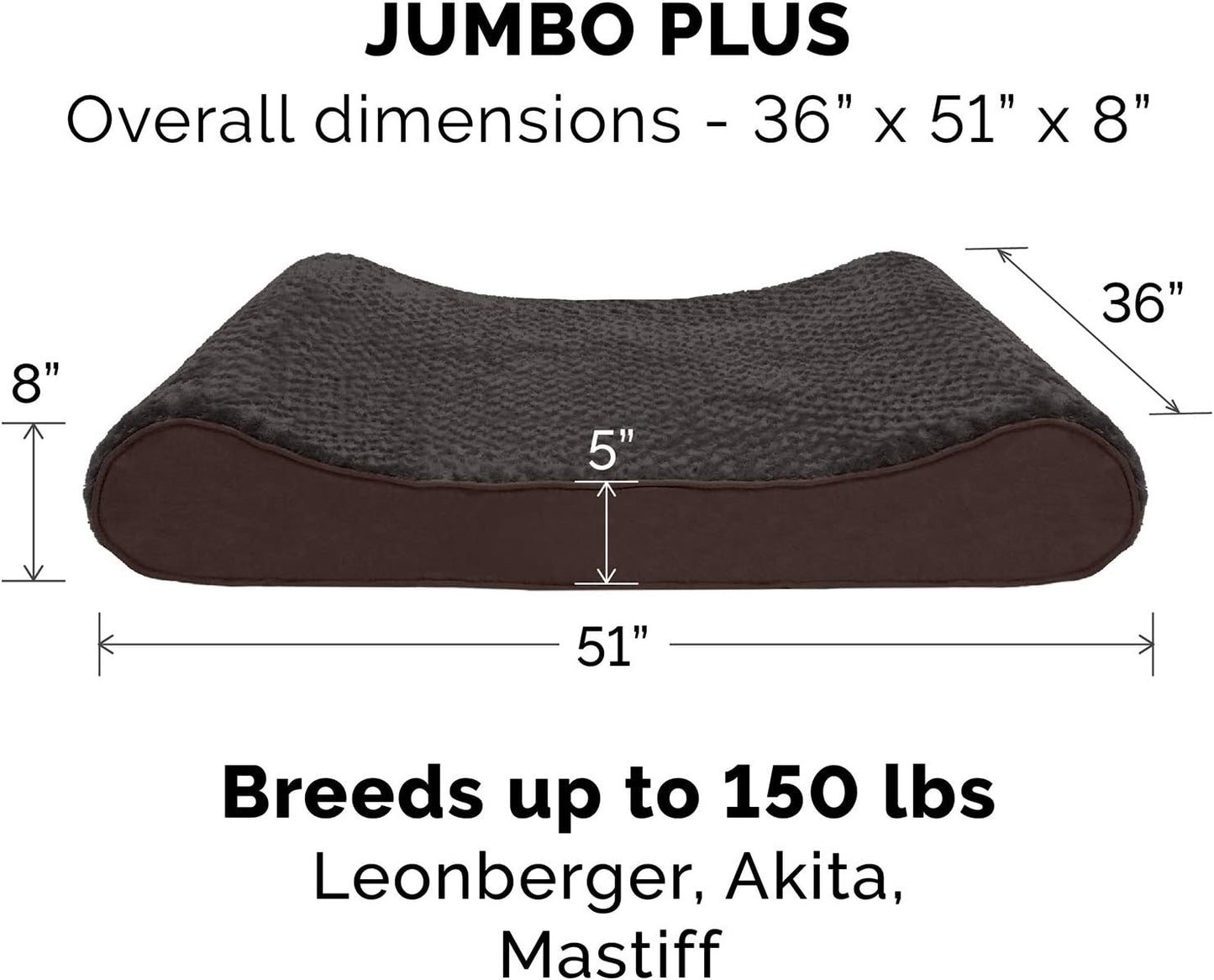 Furhaven Orthopedic Dog Bed for Large Dogs w/ Removable Washable Cover, For Dogs Up to 150 lbs - Ultra Plush Faux Fur & Suede Luxe Lounger Contour Mattress - Chocolate, Jumbo Plus/XXL