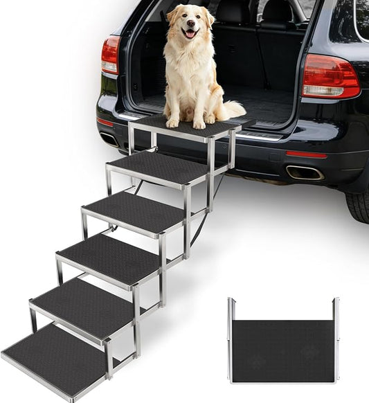 Dog Steps for Car & SUV – 6-Step Foldable Pet Stairs for Large Dogs, Non-Slip Heavy-Duty Plastic Dog Stairs, Lightweight & Portable Vehicle Access, Great Alternative to Dog Ramp for Truck
