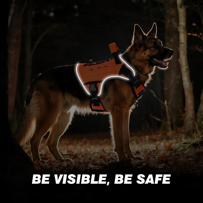 WINGOIN Orange Tactical Dog Harness for Large Dogs,No Pull Dog Harness | Heavy Duty with Handle,Adjustable Reflective,Military K9 Style,Big Size Body Dog Vest,for German Shepherd,for Walking Hunting