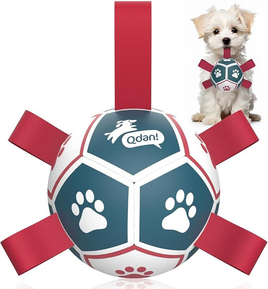 QDAN Dog Balls with Bell Inside, Outdoor Interactive Dog Toys for Tug of War, Dog Rope Toy, Squeaky Ball for Small Medium Dogs (6 Inch)