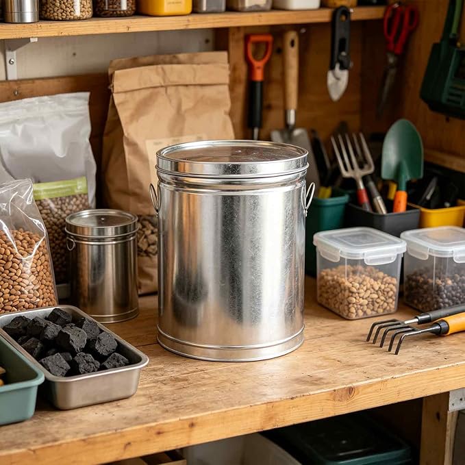 Galvanized Steel Locking Lid Storage Can,Heavy Duty Metal Waste Basket | 6 Gallon Galvanized Trash Can with Lid, Rust-Resistant Steel Body with Handles for Indoor and Outdoor Use L