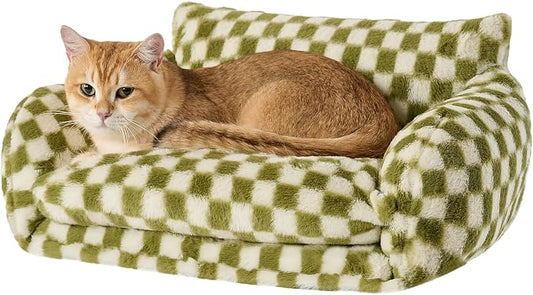 Hollypet Cat Bed Small Dog Orthopedic Couch Beds for Pets up to 13 lbs | Fluffy Multifunctional Double-Layer Warming Kitten Pet Couch Orthopedic Beds with Machine Washable Cover and Non-Slip Bottom