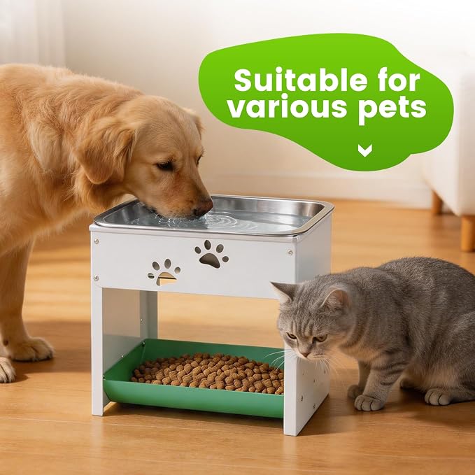 3 Gal Large Dog Water Bowl Elevated 14.2" Outdoor Stainless Steel Pet Water Food Bowl Adjustable Raised Metal Dog Bowl Stand Dish Plate for Cat, Big, Extra Large Breeds, Easy to Clean