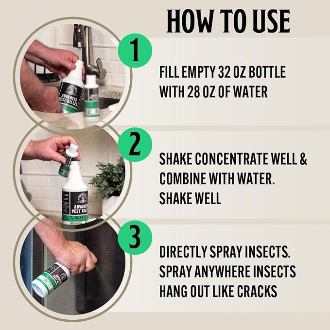 Grandpa Gus's Advanced Pest Killer Concentrate, Indoor & Outdoor Bug Spray, Ants, Roaches, Flies, Spiders, Fleas, Gnats, Silverfish, Moths, Kid & Pet Safe When Used as Directed - 2 Pack, 3.7 oz