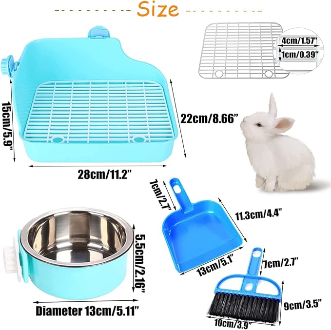 Rabbit Litter Box for Cage Bunny Corner Litter Bedding Box Small Animal Litter Pan Hanging Pet Bowls Cage Potty Trainer Pet Toilet for Rabbit Bunny Guinea Pigs Small Animals(Blue)