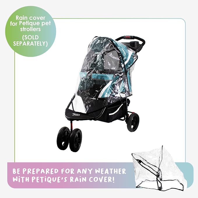 Petique Revolutionary Durable Pet Stroller, Easy Fold, Quality mesh Windows, Large Storage Basket, Secure Cup Holder Tray, Small/Medium Dogs, Cats and Pets, Supports up to 55LBS - Venus (Teal)