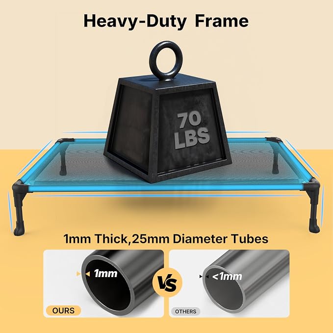 Veehoo Outdoor Elevated Dog Bed for Medium Dogs, Cooling Raised Dog Cots | Off-ground training platform, portable camping hammock, breathable mesh, easy to clean, no-tool setup, 32"x25", Brown
