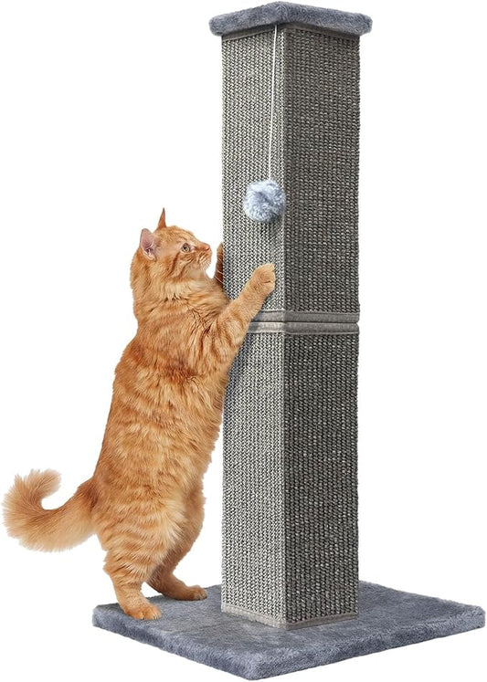 Cat Scratching Post 32 Inch for Indoor Large Cats and Kitten, Nature Sisal Tall Cat Scratch Post, Sisal Cat Scratcher Improve Cat's Scratching Habits and Protect Your Furniture, Dark Grey