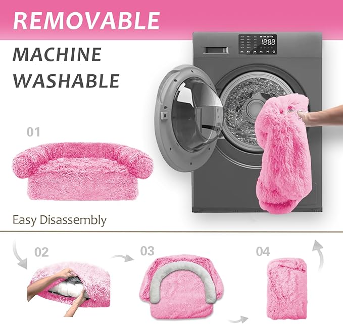 Luxurious Calming Dogs/Cats Bed Mats, Dog Pad Washable Removable Couch Cover, Plush Long Fur Mat for Pets, Waterproof Lining, Perfect for Small, Medium and Large Dogs and Cats (Pink, 59"x39")