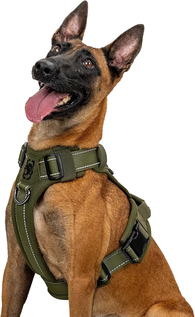 OneTigris Soft Padding No Pull Dog Vest Harness for Medium and Large Dogs | High-tensile Nylon, Adjustable, Reflective, 1 Handle, 3 D-rings, Lightweight, Tough, Easy on/off Tactical Dog Harness