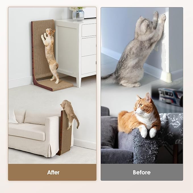 EHEYCIGA Cardboard Cat Scratcher for Indoor Cats, 26.8 Inch L Shaped Vertical Cat Scratching Board with Ball Cat Toy, Large Cat Scratcher Pad, Dark Brown